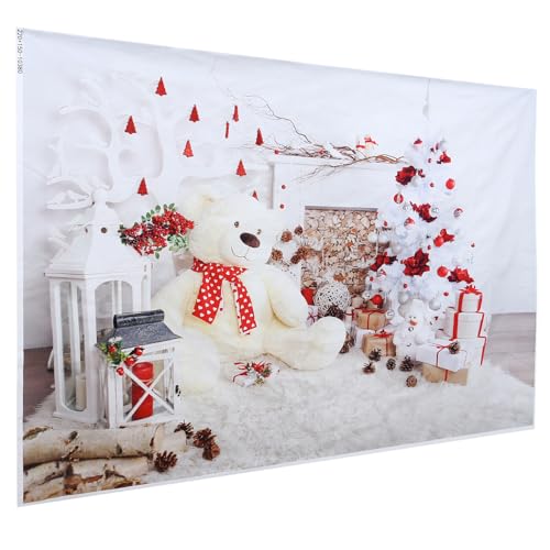 VERDANVERSE Fondo para Fotografía de Recién Nacidos Navideño 220X150 CM Tela de Fondo Diseño 3D Árbol de Navidad y Chimenea Manta para Shower y Sesiones Fotográficas