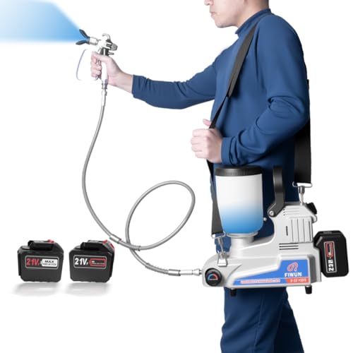 Cordless Airless Paint Sprayer, 21V Battery Powered, 2.5 L/Min High Pressure, 2L Capacity, 3 Adjustable Speeds, 5m Hose, 2 Rechargeable Batteries, for Wall Painting and DIY