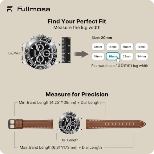 Image of 12 Colors for Quick Release Leather Watch Band, Fullmosa Axus Genuine Leather Watch Strap Women Men 14mm, 16mm, 18mm, 19mm, 20mm, 22mm or 24mm (choose the proper size), Brown+black buckle, Classic