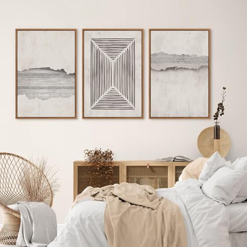 CHDITB Modern Abstract Canvas Wall Art, Set Of 3 Neutral Framed Art Prints, Black Beige Large Wall Painting, Geometric Line Textured Minimalist Wall Decor For Living Room, Bedroom, Dining Room, Office by CHDITB - Image 2