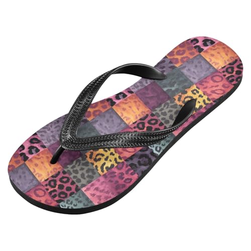 Flip Flop Sandals Leopard Checkered Print for Women Men Beach Outdoor XS2