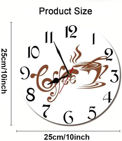Miniatura 4 de Reloj de pared redondo de 10 pulgadas, funciona con pilas, de madera, silencioso, sin tictac, para decoración de amantes del café, silencioso, sin