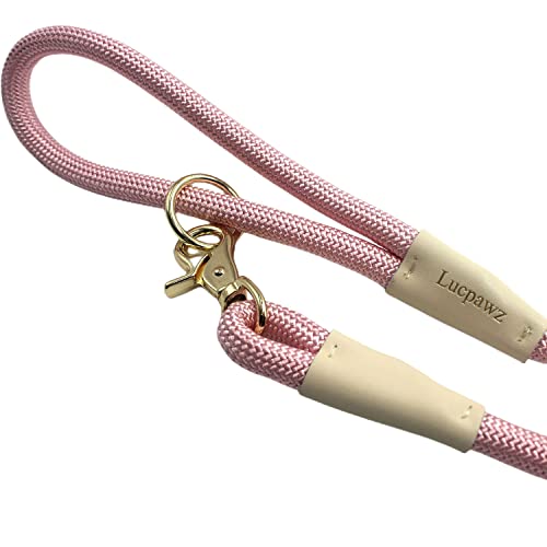 Lucpawz Lobster Snap Pet Leash 5Ft, Special Strong Nylon Rope Dog Leash, Solid Color Rope Dog Lead For All Breeds（Pink, 5Ft*10Mm） #TOP3