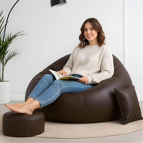 Image of Biggie Bean Bag Chair 4XL with Beans Filled-HavenSeat Sofa-Where Comfort Finds You-Crafted for Comfort-Styled for Elegance with Free Cushion & Footrest (Matching Color : Sofa, Mocha Brown)