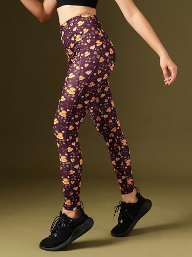 Image of Clovia Women's High Rise High-Rise Floral Print Active Regular Fit Tights With Side Pocket