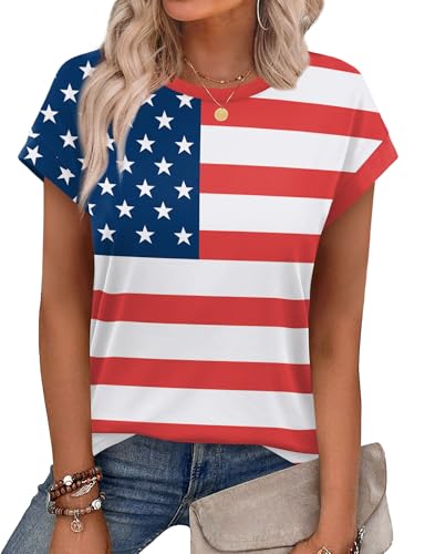 Image of Alaroo Womens Summer Tops Short Sleeve Shirts Crew Neck Tshirt Cute Trendy Tunic Blouses (S-3XL)