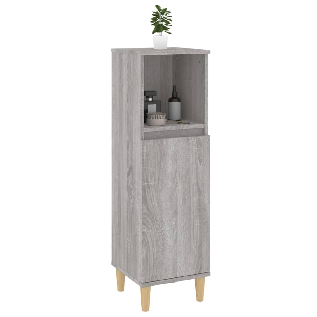 Mueble de baño Sonoma gris, 30 x 30 x 100 cm, material de madera con 1 estante y 2 estantes para almacenamiento y almacenamiento