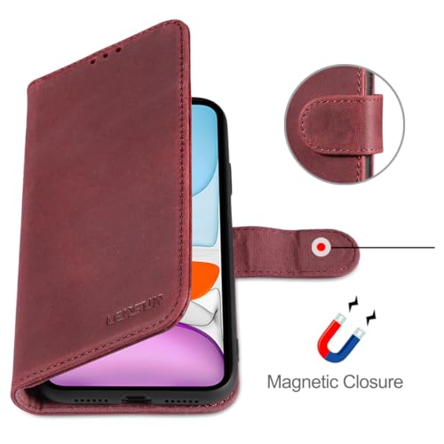 Étui iPhone 11 cuir véritable coque housse portefeuille rouge rétro protection intégrale