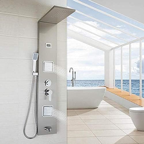 Colonne de douche de luxe en nickel brossé avec jets de massage et LED