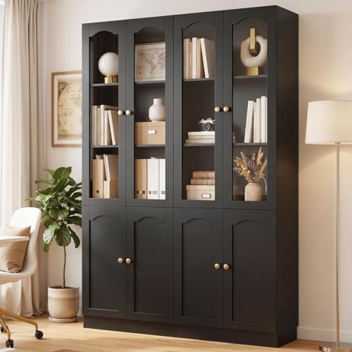Image of Cyclysio 80 inch Tall Pantry Cabinet with 8 Doors, Black Kitchen Pantry Storage Cabinet with Built-in Baseboard Notch & Adjustable Shelves - Kitchen Storage Cabinet for Dining, Living Room, Office