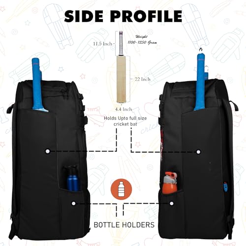 WHACKK Polyester Condor Black 89L Unisex Cricket Kit Bag|Adult Size|2 Bat|Shoe/Helmet Pocket|Main Compartment 20 Inch Leg Pad|2 Bottle Holder|Easy Access Pocket|Player Edition Senior|Stylish Kit Bag 4 41F2 2Awk9L