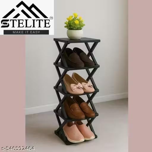 Image of STELITE Premium Shoe Rack, Stackable Storage Organizer for, Tower Rack Shoes Home Portable Slippers Shelf Organiser Bedroom entryway, Adjustable Rack, Slots Shelf (Green, 4 Layer)