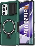 Magnetic Case for Samsung Galaxy Note 20 Ultra with Ring Stand [Compatible with MagSafe Wireless Charging] [Screen Protector] Military Grade Heavy Duty Shockproof Case with Slide Camera Cover, Green