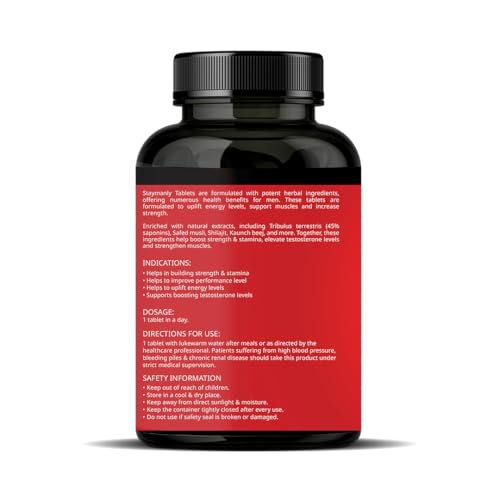 Image of Nirvasa StayManly Tablets (30 Tabs) | Ayurvedic Strength, Stamina & Performance Booster | Boosts Energy, Endurance & Vitality | Tribulus Terrestris, Ashwagandha, Safed Musli & Shilajit- Pack of 1