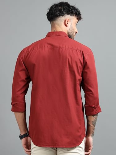 Image of Men Slim Fit Solid Spread Collar Casual Shirt