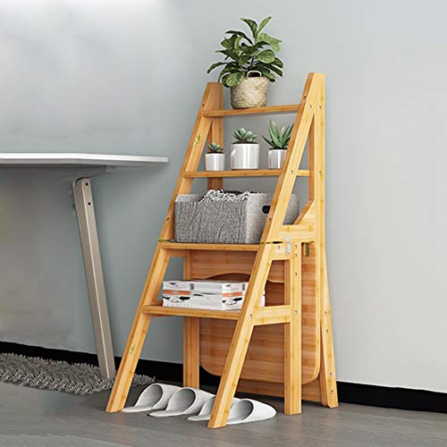 Taburete plegable de madera noble con 4 niveles de almacenamiento 8