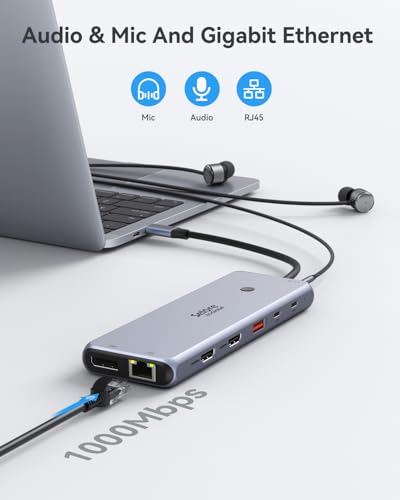 USB C Docking Station Dual Monitor, 2 HDMI Adapter DP Multi Display Hub 3 Monitor, Laptop Dock with Ethernet/PD 100W/USB-C(10Gbps)/4K HDMI/DP, for Asus/Lenovo/HP/Microsoft Surface - Image 9