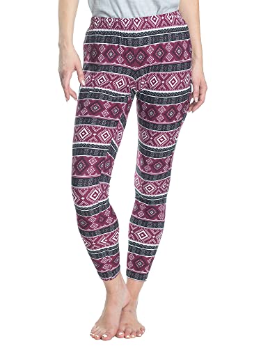Muk Luks Women Super Soft Sleepwear Lounging Pattern And Solid Combo Legging (2 Pack) Spiced Fairsle/Purple, X-Large #TOP1