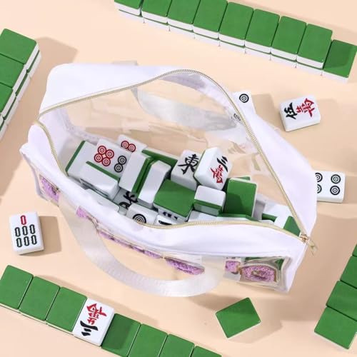 Bolsa de mahjong vacía con cremallera transparente portátil miniatura 6