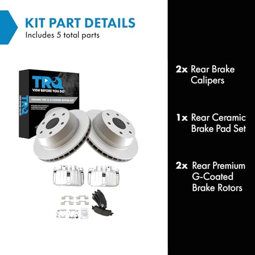 Image of TRQ Rear Brake Pad and Rotor Set Ceramic Coated Rotors Calipers Compatible with 2002-2004 2006 Chevrolet Silverado 1500 2000-2001 GMC Yukon XL 1500