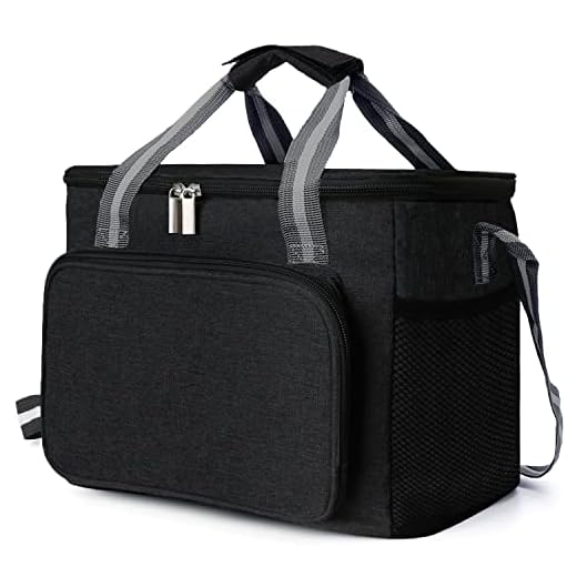 Bolsa Térmica Porta Alimentos 15L, Bolsa Comida Trabajo, Nevera Pequeña Portatil para Camping, Playa, Oficina, Escuela, Negro