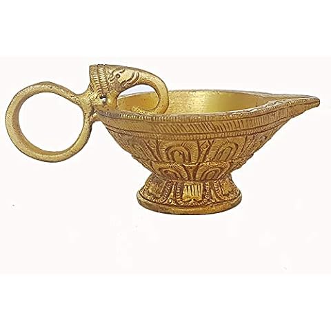 CollectionsAroundTheWorld 1.5x4 inches Pandeep Diva Dia Diwali Light Aarti Diva with Holder Candle Hindu Ancient Solid Brass Metal Statue Sculpture Idol for Health Wealth Prosperity & Happiness Cover