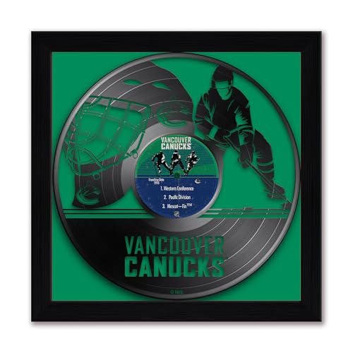 Sporticulture NHL Vancouver Canucks Wall Art Framed Vinyl Record Decor Print - 13X13 Ready-to-Hang Posters For Boys Bedroom & Decorations for Man Cave