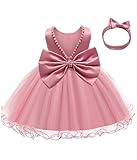 LZH Baby Girls rüschen Spitze Backless mit Headwear, Bowknot Blume Kleider Pageant Party Hochzeit Bohnenpulver