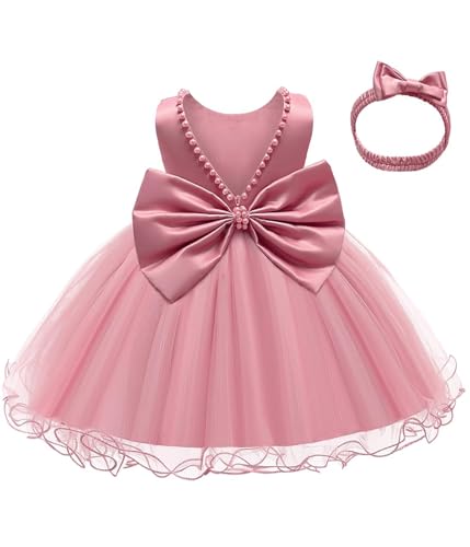 LZH Bebés Volante de Encaje sin Espalda con Tocado,Bowknot Vestidos de Flores Fiesta de Desfile Boda