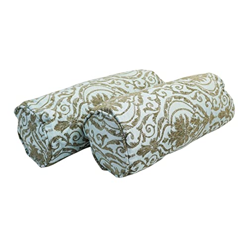 Blazing Needles 20-inch by 8-inch Double-Corded Patterned Jacquard Chenille Bolster Pillow, Blue Damask, 2 Count by Blazing Needles - Used condition - US$35.81