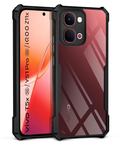 Image of NSTAR Shock Proof Clear Protective Back Case for iQOO Z11x 5G | Vivo T5x 5G | Vivo Y51 Pro 5G Acrylic Crystal Clear 360 Degree Protection- (PC & TPU, Black Bumper)
