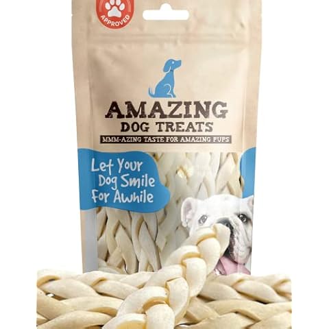 Amazing Dog Treats - Beef Cheek Braids Dog Chew (6 Inch - 8 Pack) - NO Odor - Rawhide Alternative - Beef Cheek Slice Chip Sticks - No Dyes, Chemicals, or Preservatives Cover