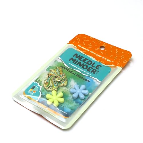 Image of Awesome Pattern Studio Needle Minder Set - Mandala Dragon Magnetic Needle Minder + 2 Needle Threaders. Enamel Pin for Cross Stitch, Embroidery and Craft