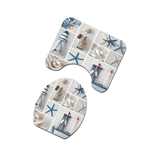 TOPBATHY 3-teiliges Badezimmerteppich-Set mit Konturmatte, WC-Deckelbezug, nautisches Thema, WC-Vorleger, rutschfeste… – Bild 6