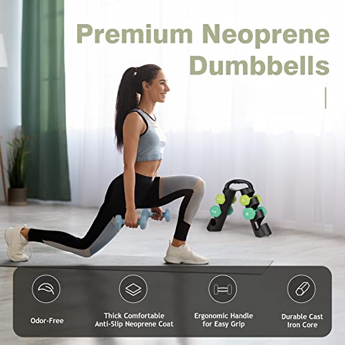 LIONSCOOL 2LB 3LB 4LB Pair Neoprene Coated Dumbbell Set with Rack (Daylight Prairie) by LIONSCOOL - Image 4