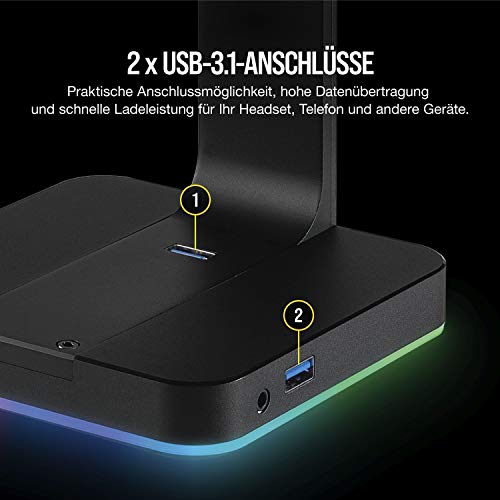 Corsair ST100 Premium Kopfhörer-Ständer (2x USB 3.1, Aluminium, 7.1 Dolby Audio Ausgang) schwarz – Ansicht 6