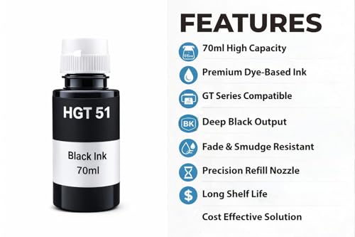 Image of ROHINK GT51 GT52 Ink Refill Dye Ink Compatible with HP Ink Tank 115, 310, 315, 319, 410, 415, 416, 419, 455, 500, 515, 530, 615, GT 5810, GT 5811, GT 5820 (70ML*2 Black)