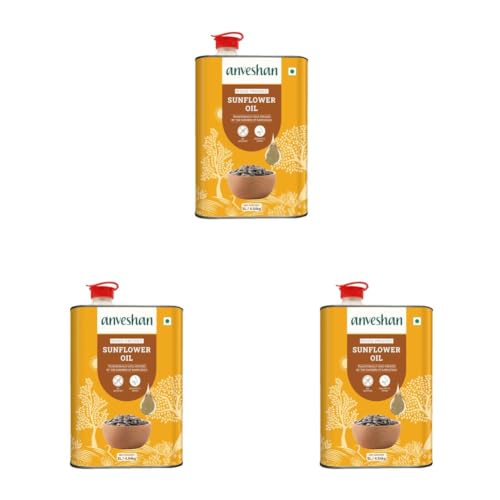 Image of Anveshan Wood Cold Pressed Sunflower Oil 5L | Tin Can | Kolhu /Chekku | Natural Antioxidants & Rich in Omega-6 | Hexane Free| Cholesterol Free (Pack of 3)