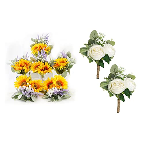 Semononia 6Pack Sunflower Bouquet & 2Pack White Bouquet #TOP17
