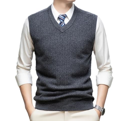 Men’S Classic Wool V-Neck Sweater Vest Thick Button Down Sleeveless Cardigan with Pockets