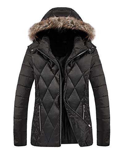 SCHONTAN Women's Down Coat Puffer Jacket Hooded Coat (Black,S)