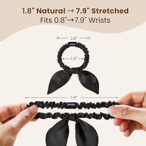 Image of THXSILK 100% Mulberry Silk Bow Scrunchies 3-Pack, 22 Momme Mulberry Silk Hair Ties for Women, Cute Bunny Ear No Damage Ponytail Holders, Fashion Hair Accessories for Girls(S, Dark Colors)