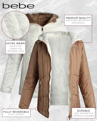 bebe Women's Puffer Jacket - Cozy Full Zip Up Hooded Reversible Puffer Jacket for Women - Casual Quilted Winter Jackets S-XL2