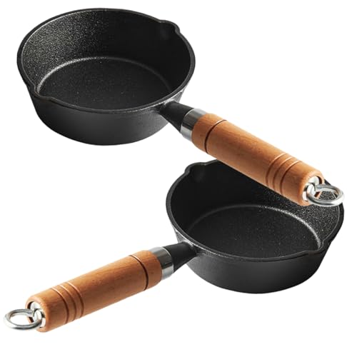 CIYODO 2pcs Small Iron Butter Warmer Pot with Wooden Handle for Melting Oil for Home Bakeries and Restaurants Efficient Heat Conductivity for Quick Cooking
