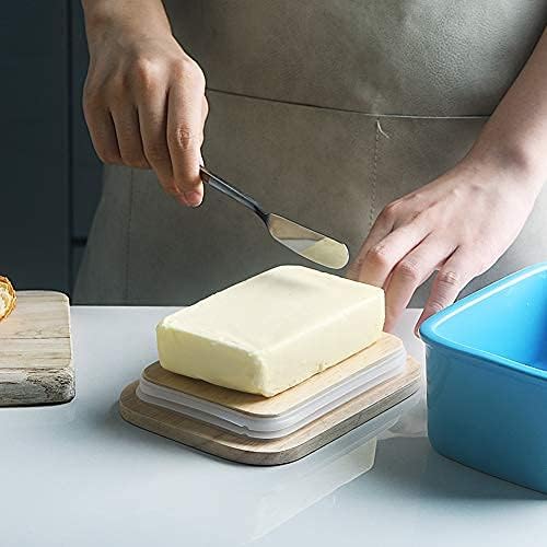 Sweejar Home Porcelain Butter Dish with Wooden Lid, Airtight Large Butter Keeper, Perfect for 2 Sticks of Butter (Steel Blue) - Image 4