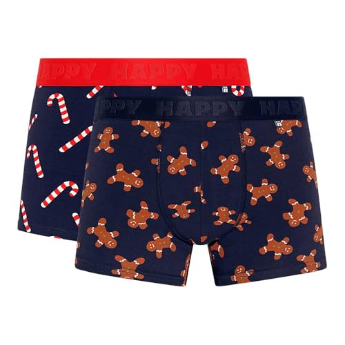 Happy Socks Men's 2-Pack Gingerbread Boxers Gift Set Boxer Shorts, Blue, Multicolor, Small