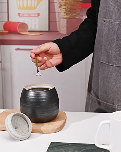 Image of Retro Kitchen Canisters Ceramic Food Storage Jar Roud Shape with Silicone Airtight Lid for Tea, Coffee, Nuts, Herb, Spice, Sugar (Black)