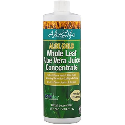 Aloe Life - Whole Leaf Aloe Vera Juice, Certified Organic with Trace Minerals, Gluten-Free (Aloe Gold, 16 oz) Cover
