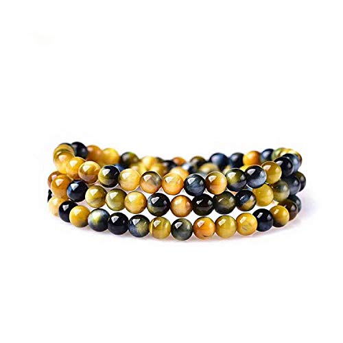 Bracelet œil de tigre naturel de 6mm en perles de cristal bleu et or