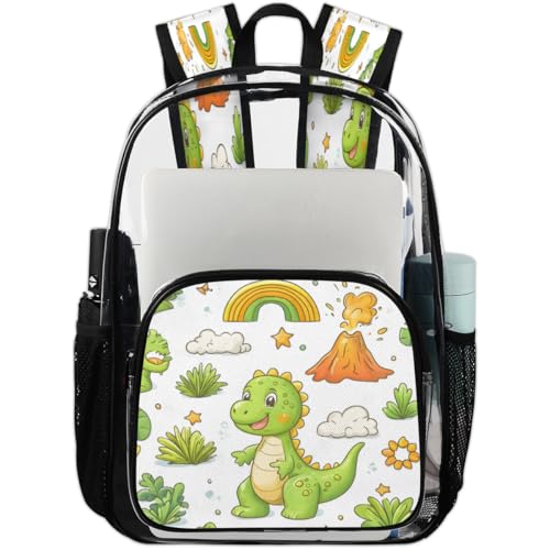 Dinosaur Clear Backpack for Stadium Events, Cartoon Plants Waterproof Clear Bag for Women Men Adult Sport Work Daily Music Festival and Concerts